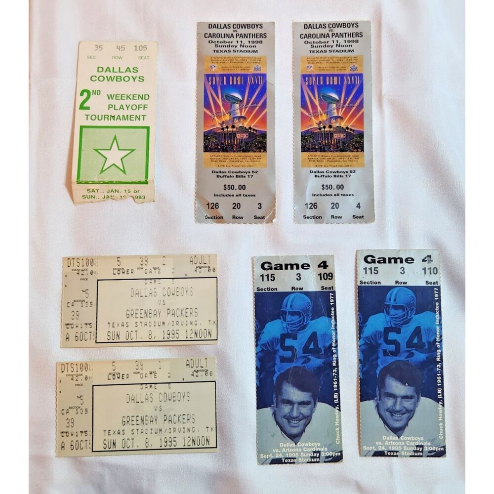 7 Vintage Dallas Cowboys Ticket Stubs 1983 1995 1998 Texas Stadium NFL